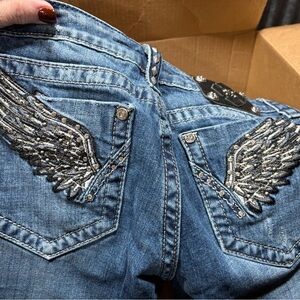 Miss Me Blue Boot Cut Jeans with Silver Embellishments